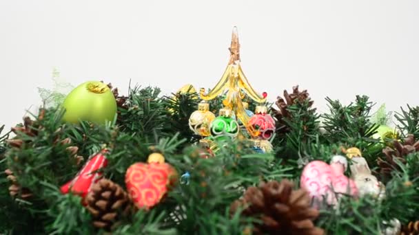 Fir Tree Νεκρή Φύση Χριστούγεννα Σφηνάκι Στο Χέρι Σκοποβολή Στο — Αρχείο Βίντεο