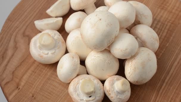 Champignons Sur Une Planche Bois Champignons Frais — Video