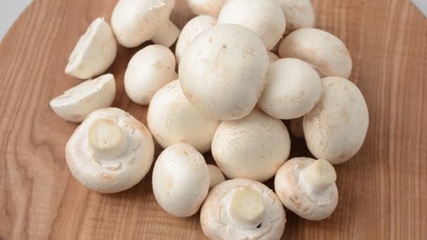 Champignons Sur Une Planche Bois Champignons Frais — Video