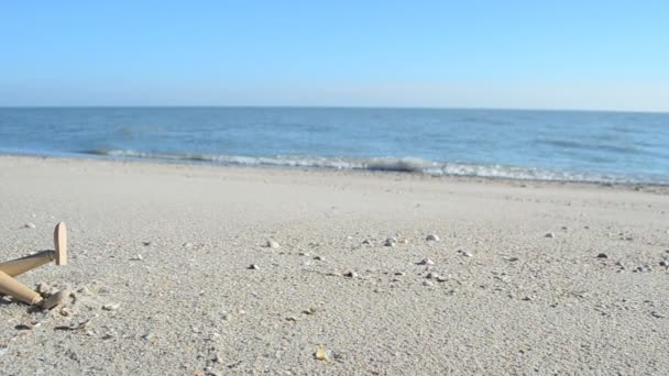 Дерев Яний Манекен Пляжі Зйомки Пляжі — стокове відео