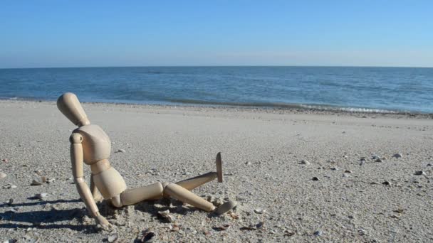 Houten Pop Het Strand Schieten Het Strand — Stockvideo