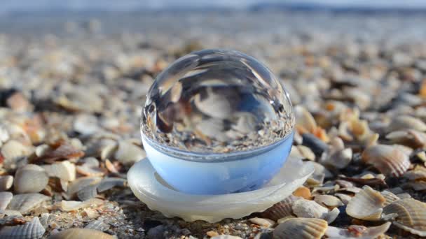 Disparar Através Uma Esfera Cristal Tiro Praia Mar — Vídeo de Stock