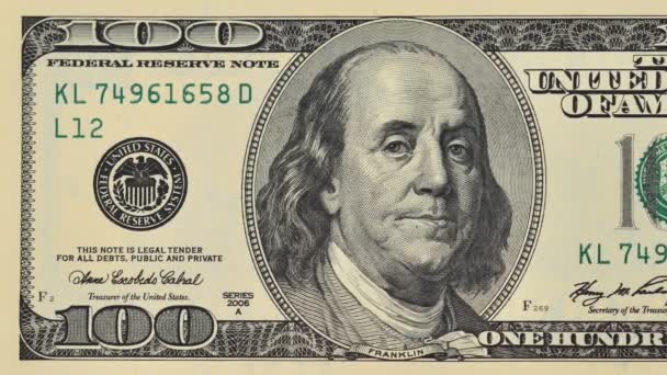 100 Долларов Банкноту Макро Стрельба Денег — стоковое видео