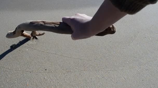 Iscrizione Mare Sulla Spiaggia Sulla Sabbia Girare Sulla Spiaggia — Video Stock