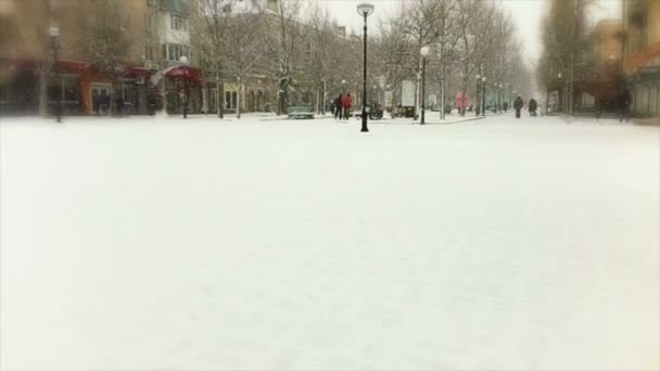 Sneeuw Stad Slow Motion Schieten Januari — Stockvideo