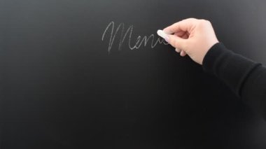 Menü tahtasına yazıyoruz. Tahtaya yazılan tebeşir.