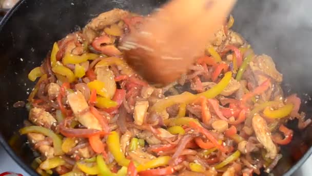 Pollo Tailandese Prepariamo Una Padella Friggere Ghisa — Video Stock