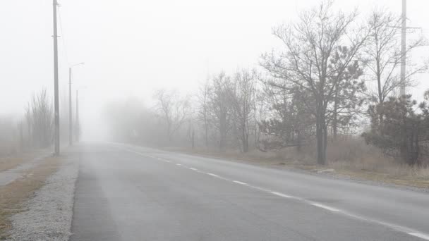 Дорога Тумане Машина Туман Дорога — стоковое видео