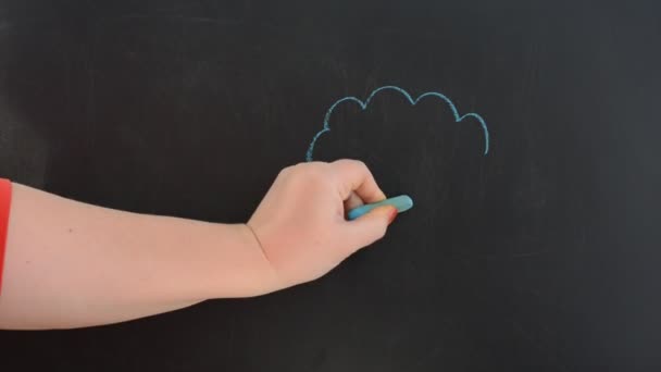Bir Bulut Yağmur Çiziyoruz Tahtaya Tebeşir Çizeriz — Stok video