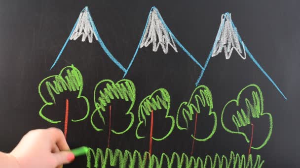 Mountain Landscape Draw Chalk Board — Stock Video