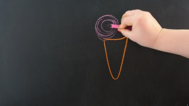 Ice Cream Hand Reaching Draw Chalk Board — Stock Video