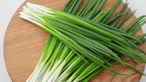 Onions Wooden Board Shooting Movement — Stock Video