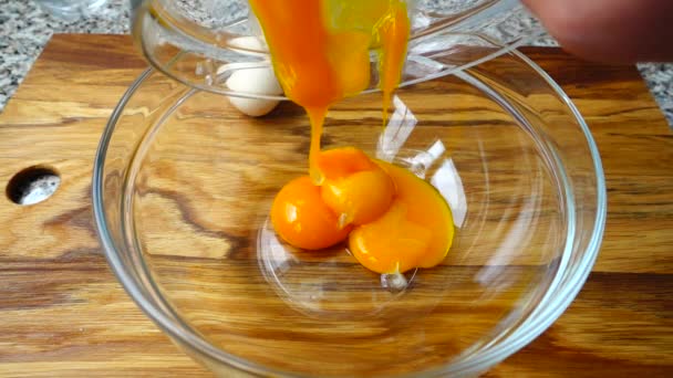 Pouring Out Yolks Egg Bowl Slow Motion — Stock Video