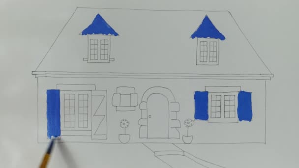 Draw House Time Lapse — Stock Video
