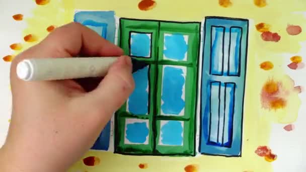 Zeichnen Sie Ein Fenster Und Eine Sonnenjalousie Zeitraffer — Stockvideo