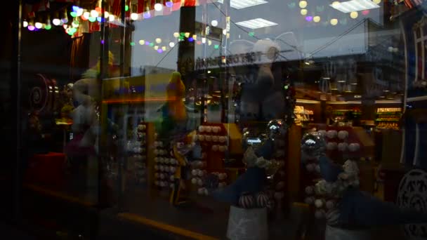玻璃后面的马戏团商店的橱窗 — 图库视频影像