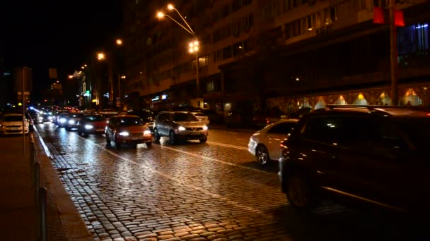 Ruch Samochodów Kijowie Kręcenie Nocy — Wideo stockowe