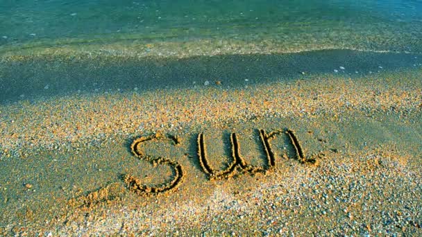 Надпись Солнце Песке Пляж Солнечный День Расслабься — стоковое видео