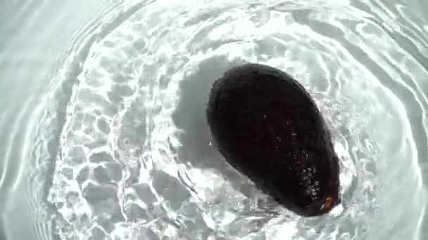 Rijp Avocado Draaiend Het Water Langzame Beweging — Stockvideo