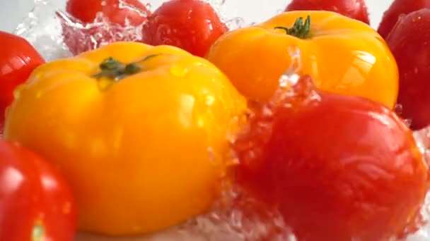 Frische Saftige Tomaten Zeitlupe — Stockvideo