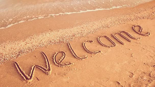 Inscription Sur Sable Plage Tournage Sur Plage — Video