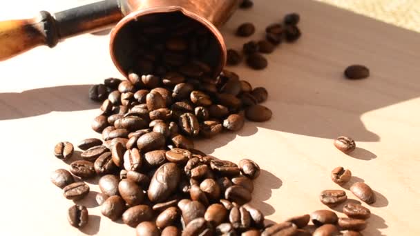 Kávová Zrna Prkně Káva Zátiší — Stock video