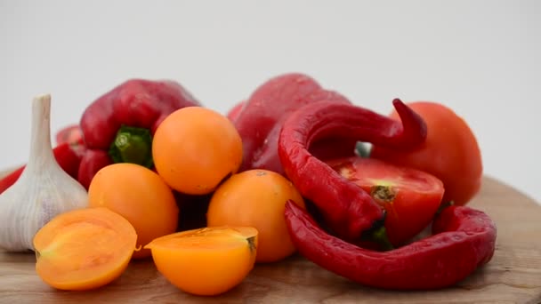 Овочі Дошці Кухні Стрілянина Русі — стокове відео
