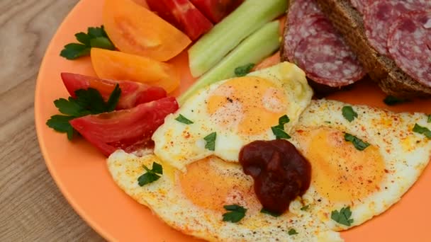 Rotación Desayuno Plato Disparos Movimiento — Vídeos de Stock