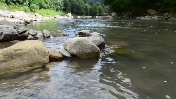 Vista Rio Montanha Pedras Água — Vídeo de Stock