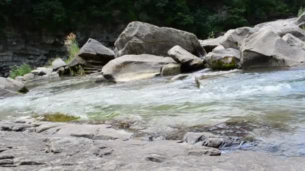 山の川の流れのショット 石と水 — ストック動画