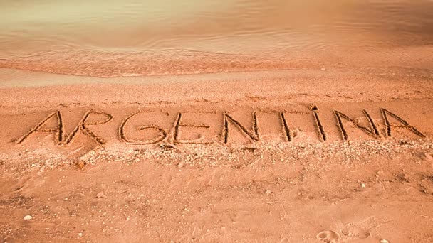 Prasasti Argentina Atas Pasir Inskripsi Pasir Pantai — Stok Video