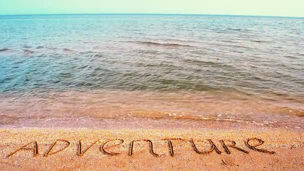 Inscription Adventure Sand Inscription Beach — Stock Video