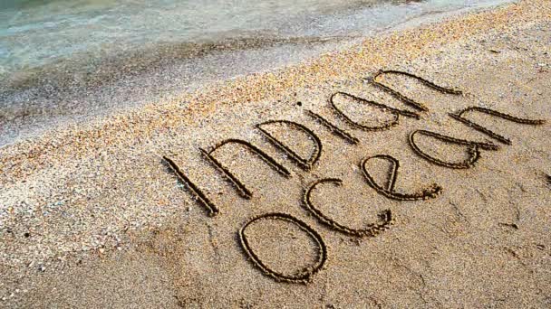 Inschrift Auf Sand Indischen Ozean Eine Inschrift Strand — Stockvideo