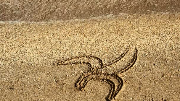 砂の上にバナナの絵は ビーチ 砂の上に描く — ストック動画