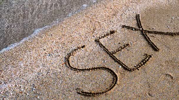 Inschrift Auf Sand Sex Eine Inschrift Strand — Stockvideo