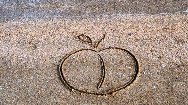 Apple Zeichnet Auf Sand Zeichnen Auf Sand — Stockvideo