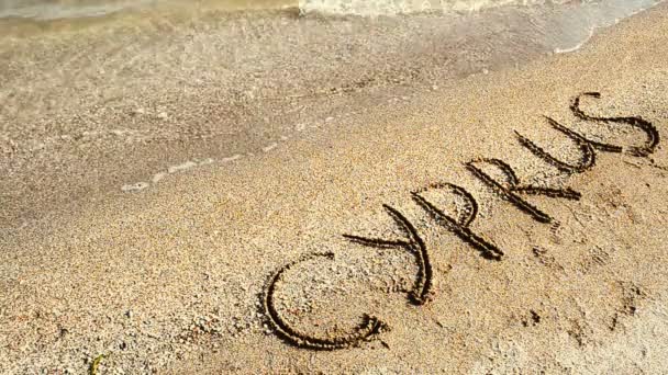 Inscription Sand Cyprus Inscription Beach — Stock Video