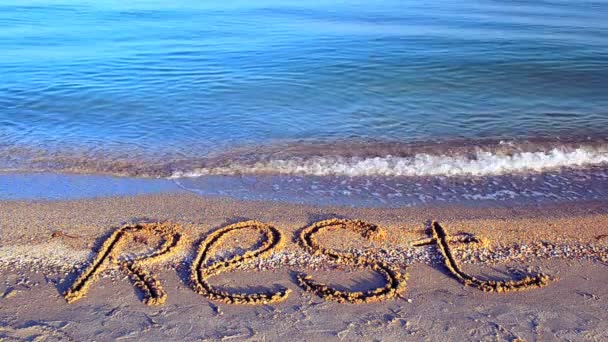 Die Inschrift Ruht Auf Sand Der Strand Inschrift Auf Sand — Stockvideo