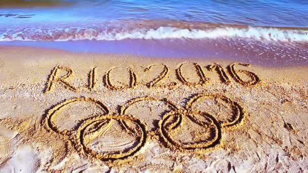 Rio 2016 Une Inscription Sur Sable Plage Symbole Jeu Olympique — Video