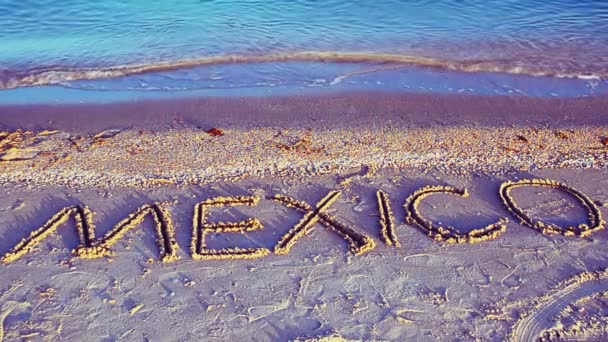 Tropikalna Plaża Meksyk Piszą Piasku Napis Piasku Plaża — Wideo stockowe