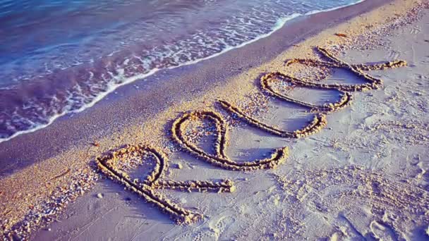 Inschrift Ein Relax Auf Sand Inschrift Auf Sand Der Strand — Stockvideo