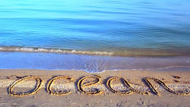 Inscription Ocean Beach Sand Inscription Sand Beach — Stock Video