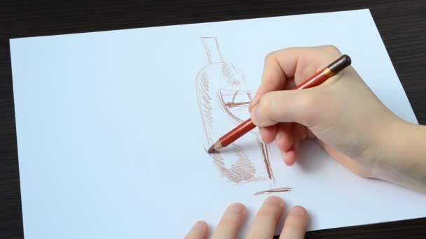 Dibujamos Vaso Con Una Botella Dibujamos — Vídeos de Stock