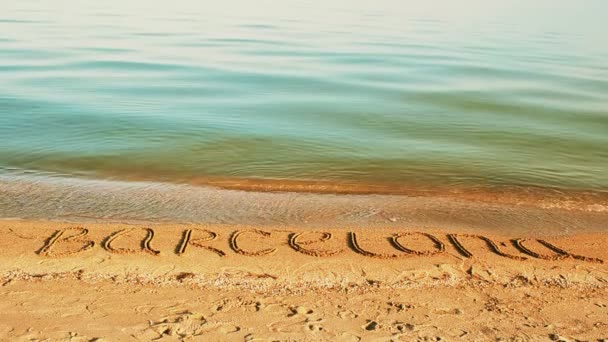 Inscription Barcelone Sur Sable Inscription Sur Sable Plage — Video