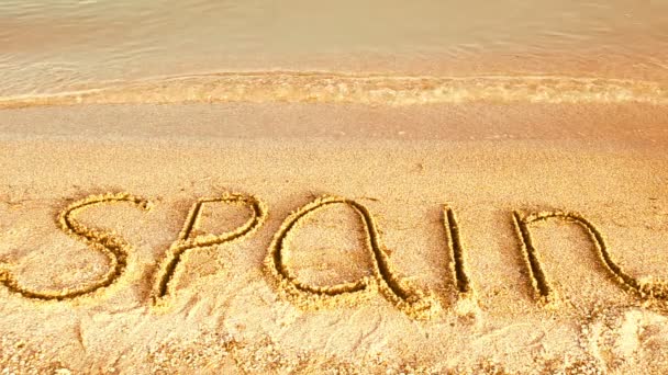 西班牙在沙滩上的题词 海滩上的题词 — 图库视频影像