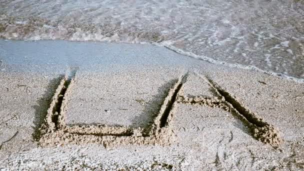 砂の上の碑文La 砂の上の碑文 ビーチ — ストック動画