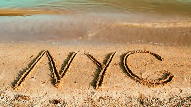 Напис Nyc Піску Напис Піску Пляж — стокове відео