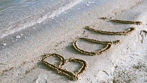 Inscription Bali Sur Plage Sable Fin Inscription Sur Sable Plage — Video