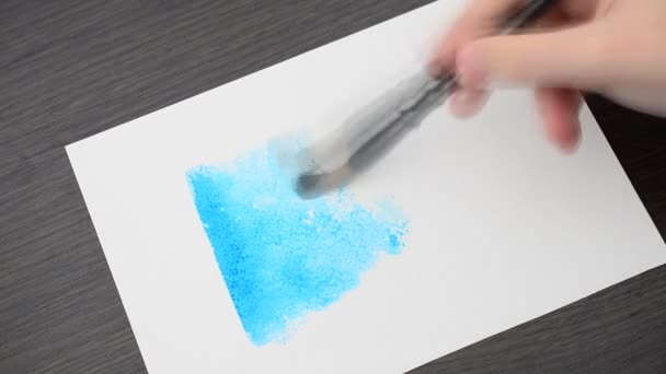 Wir Zeichnen Das Haus Auf Blauem Hintergrund Wir Malen Aquarellfarben — Stockvideo
