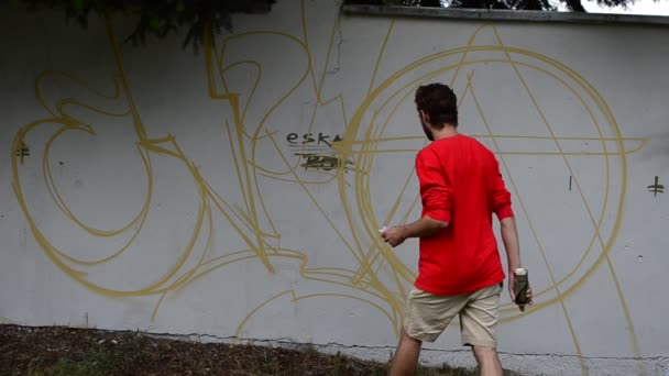 Artista Disegna Graffiti Recinto Astrazione — Video Stock